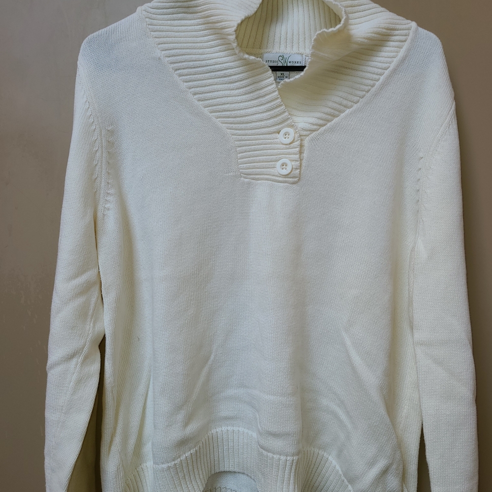 STUDIO WORKS Elegant Cream Women's Sweater Size XL 100% Cotton